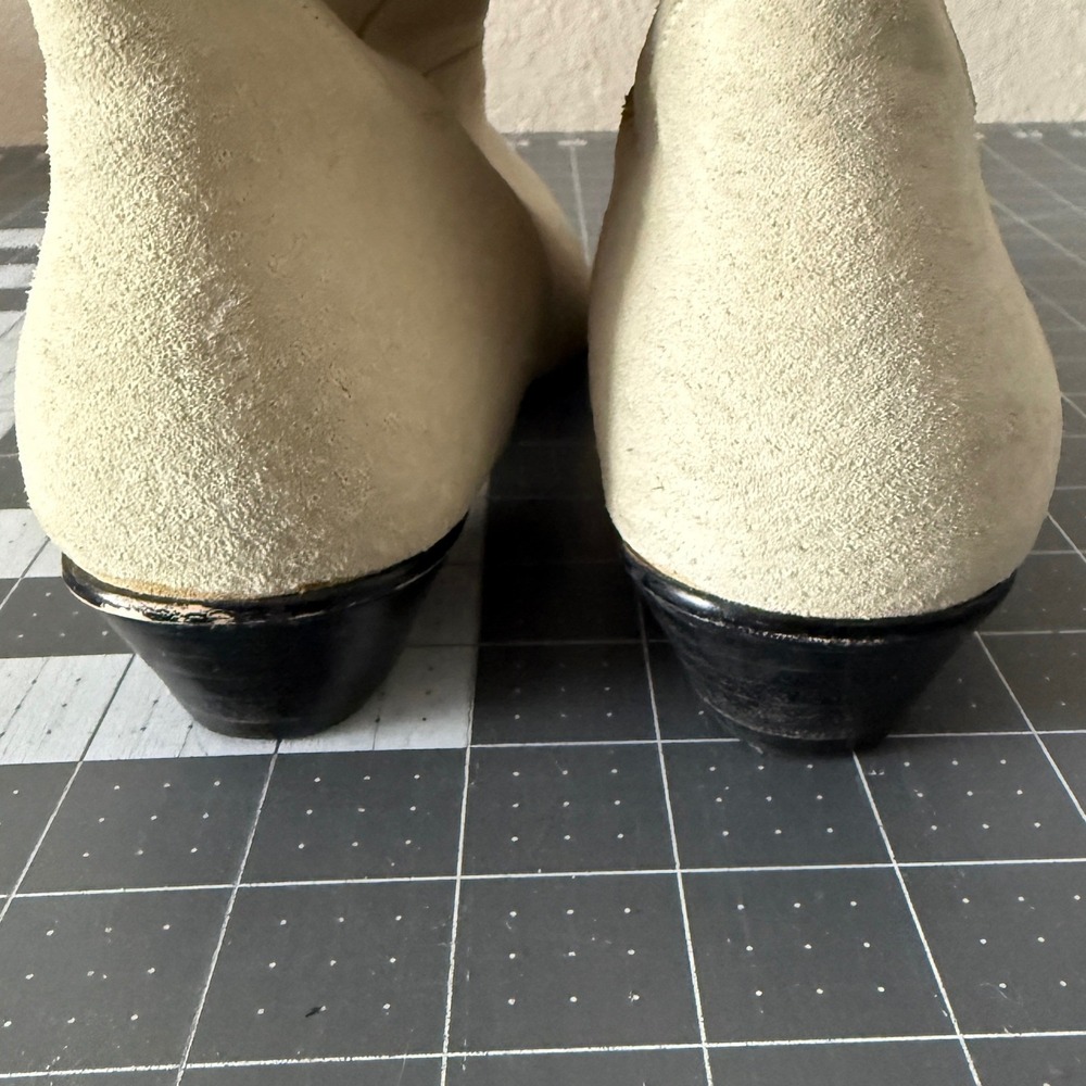 Vintage Western Boho Country Suede Fringe Cream Boots 7.5M Festival Retro Staple - Picture 3 of 7